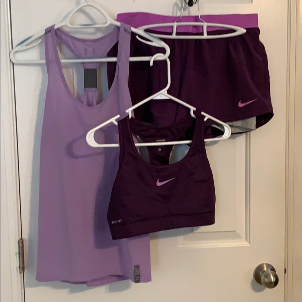 Running shorts, shirt, bra